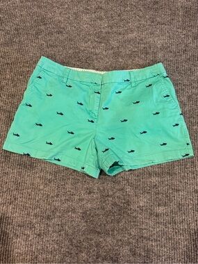 Cambridge Dry Goods‎ teal blue shorts with embroidered sharks Women's 12 chinos